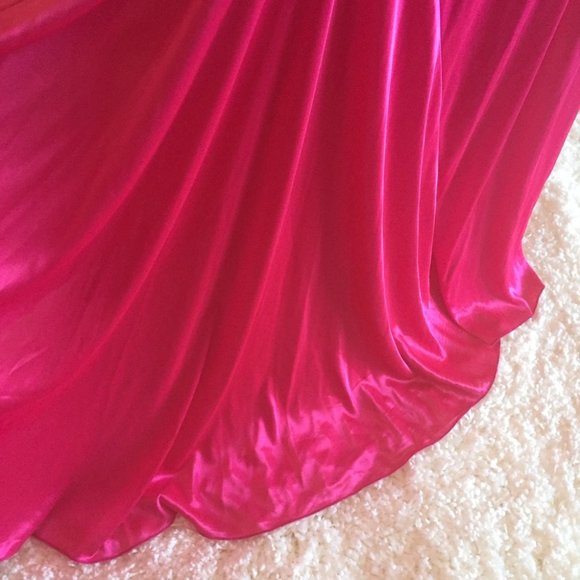 Fuchsia Pink Halter Satin Prom Dress - Picture 10 of 13